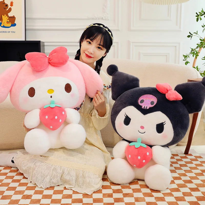 25CM Sanrio Strawberry Kuromi Pillow Plush Doll Toy Girls Soft Stuffed Animal Toys My Melody Doll Room Decoration Kids Toys Gift