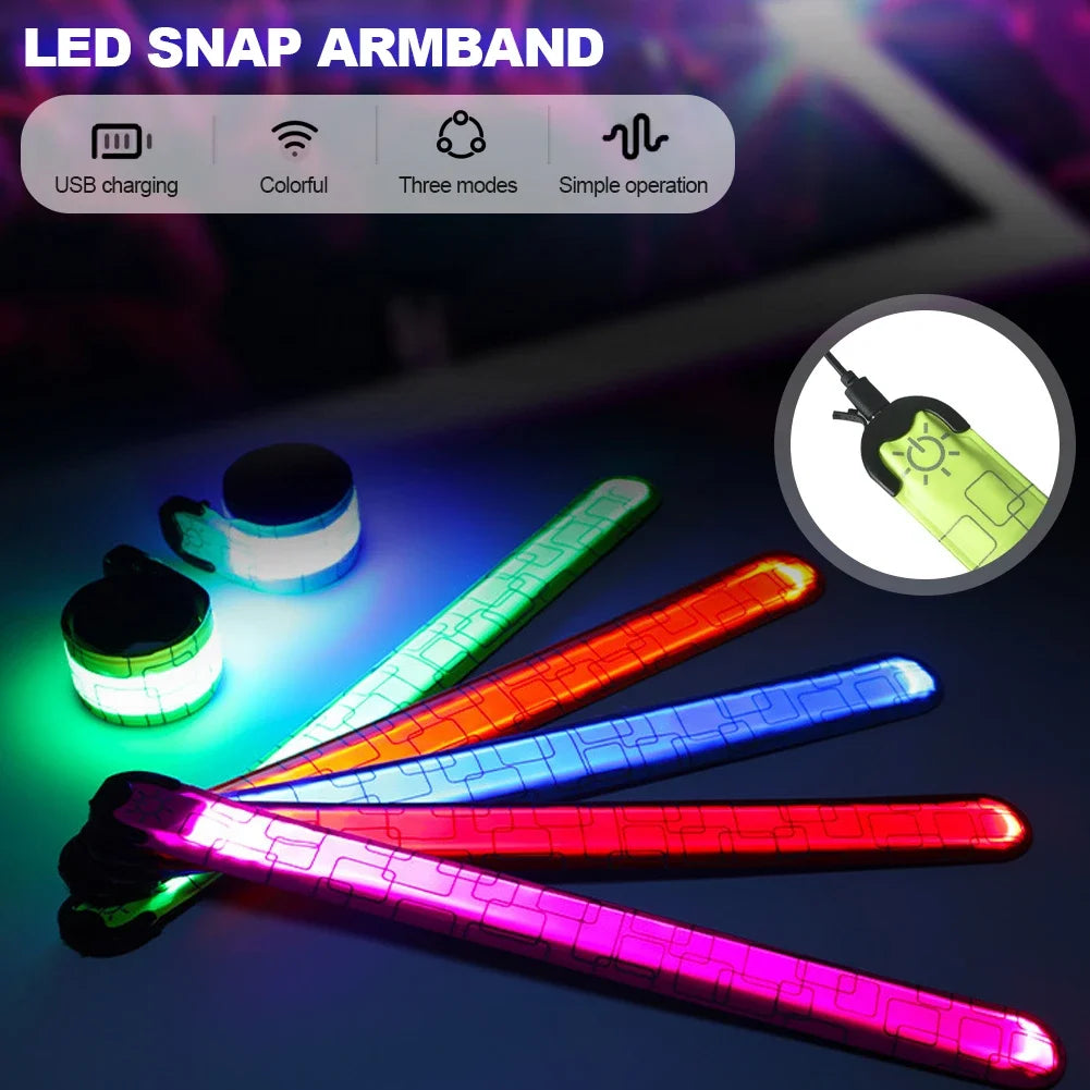 LED Wrist Band High Brightness Decorative Rechargeable LED Slap Glowing Night Running Armband Bracelet for Outdoor Sports Party