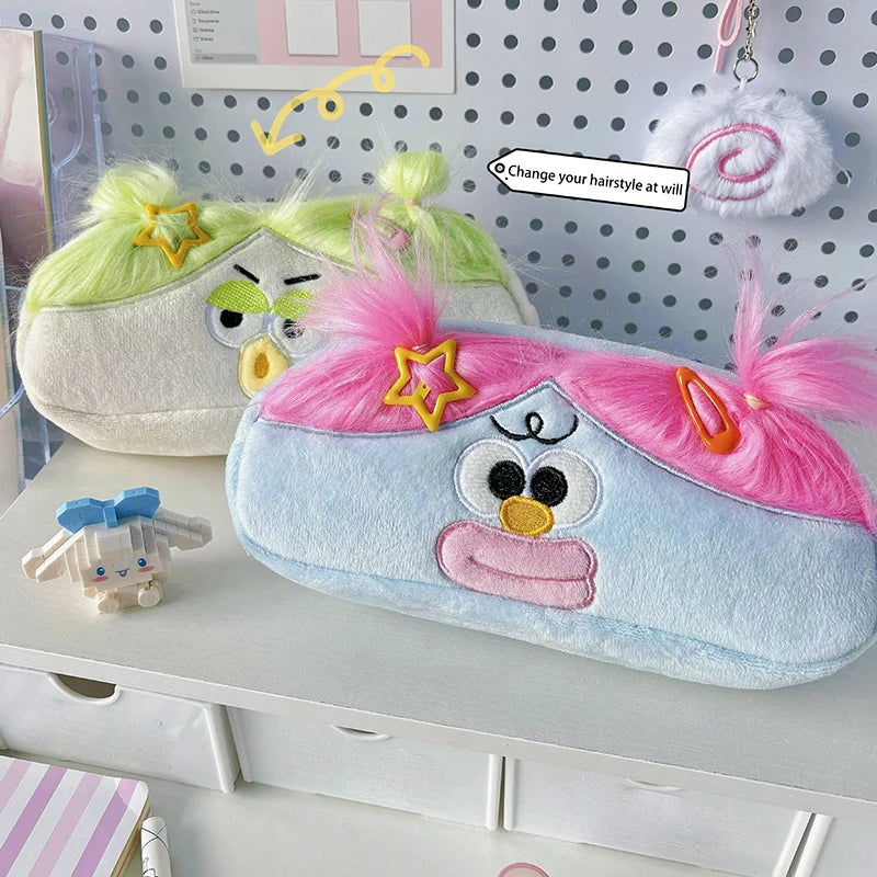 Kawaii Funny Big Capacity Plush Pencil Bag Creative Cartoon Big Mouth Girl Pens Storage Case Portable School Stationery Gift