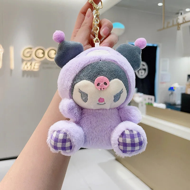 Sanrio Plush Keychain Hello Kitty Kuromi Cinnamoroll Melody Cute Stuffed Plushies Keychains Decor Girls Gifts Kids Toys