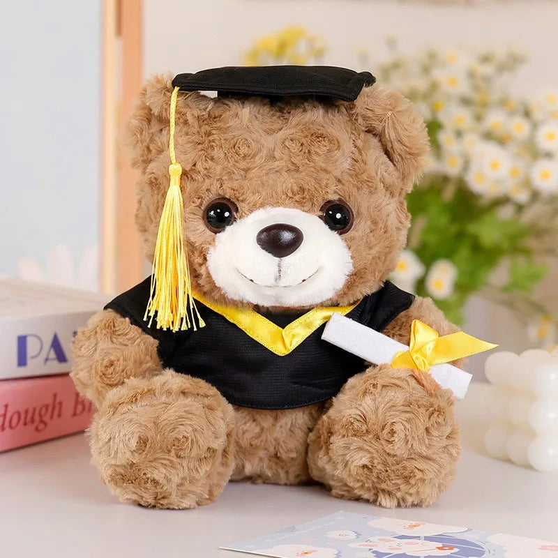 25cm Graduation Dr.Bear Plush Toy Cute Christmas Hat Teddy Bear Soft Doll Boys Girls Students Graduation Gift