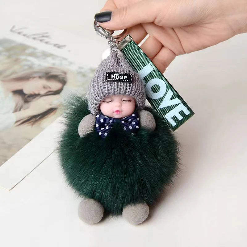 Cute Sleeping Baby Keychain Charm Cute Fluffy Plush Doll Car Keychain Fashion Women's Bag Charm Backpack Decoration Gift