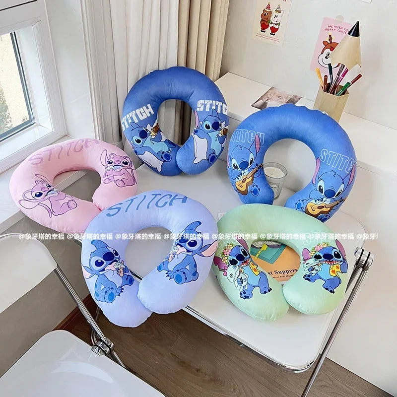 Disney Lilo & Stitch U-shaped Neck Pillow Stitch Angel Comfortable Cartoon Printed Travel Nap Pillow Airplane Office Washable