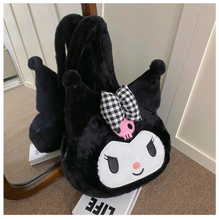 Cute Sanrio Kuromi Plush Bag Large Handbag Cinnamoroll Kawaii My Melody Backpack Shoulder Bag Tote Girl Makeup Plushie Gift bag