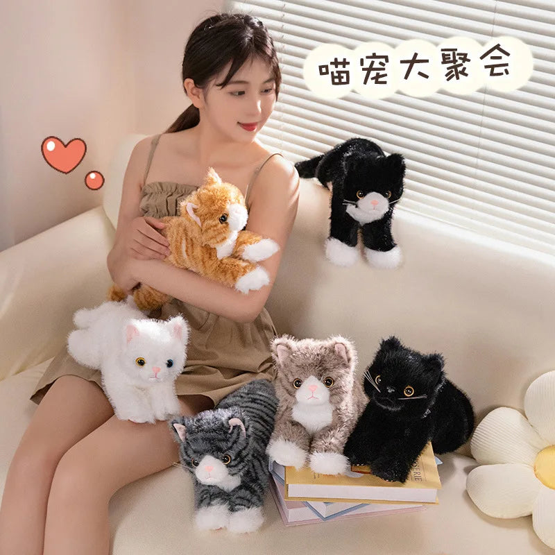 40/53CM Simlation Lying Kitten Plush Toys Fluffy Cat Stuffed Animal Pet Doll Black Orange Gray White Gray Cat Plushie Toys