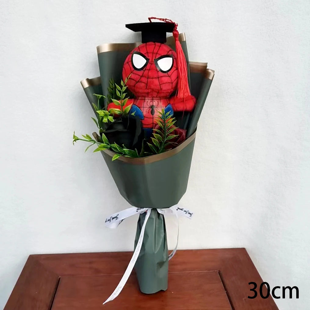 Graduation Plush Bouquet Super Hero Spider-Man Iron Man Superman Captain America Plush Stuffed Toy Kids Day Birthday Gifts