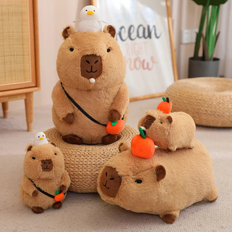 Strawberry Hat Capybara Plush Toy Simulation Turtle Backpack Capibara Stuffed Animals Papa Hand Circle Ring Small size Pendant