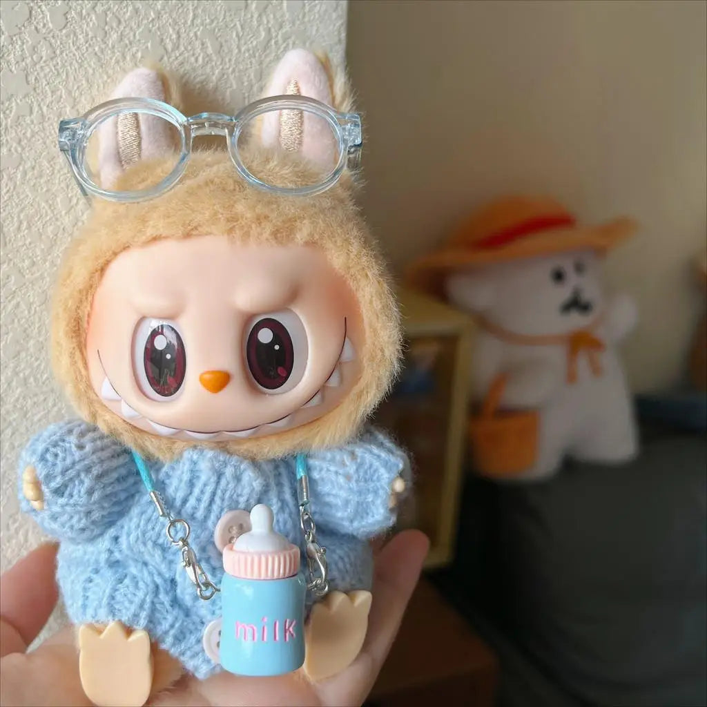 Doll'S Clothes Outfit Accessories For Labubu Sitting Party Sweater Clothes Glasses Necklace Autumn and Winter Travel Cute Set