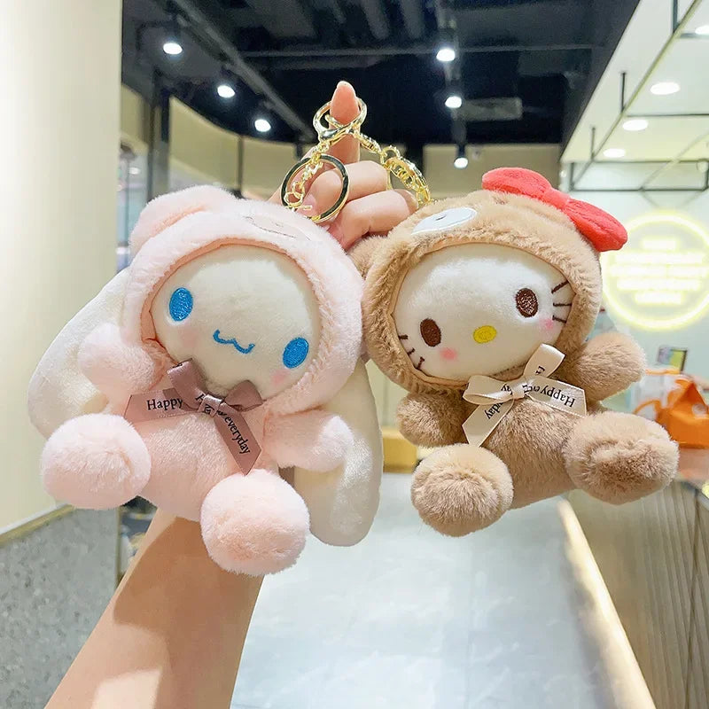 Sanrio Cross-dressing Cute Kawaii Hello Kitty My Melody Cinnamoroll Bag Plush Pendant Doll Doll Cartoon Keychain Doll Toy Gift