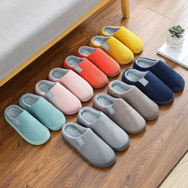 Thick Sole Home Indoor Outside Men And Women Couples Winter Household Warm Fluffy Slippers High Heels Plush Cotton Shoes Ladies