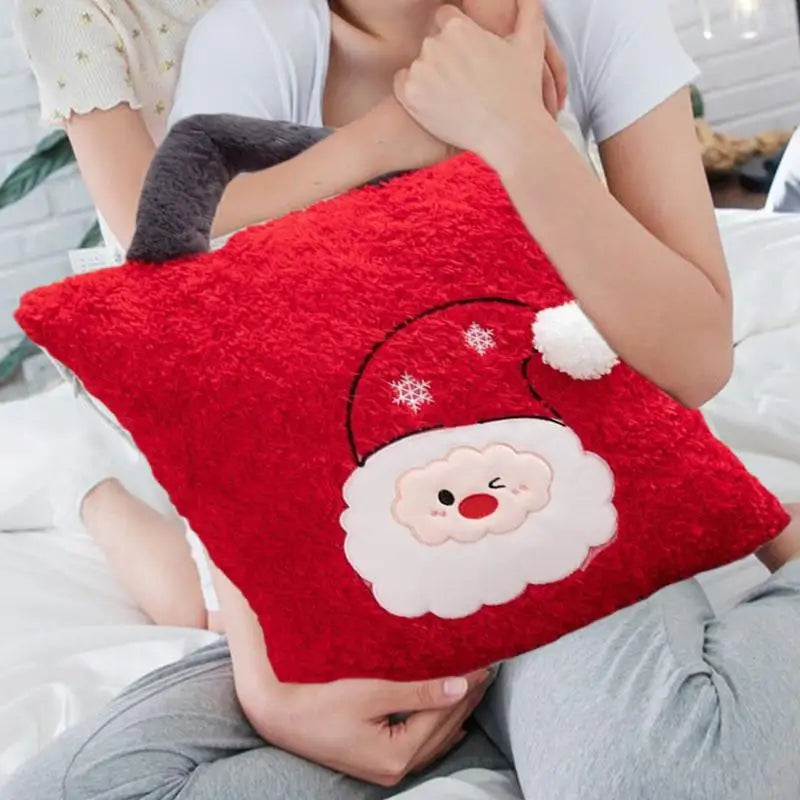 Winter Pillows Christmas Pattern Stuffed Throw Pillow 16x16 Inch Holiday Plush Pillow Santa Elk Christmas Tree Square Soft