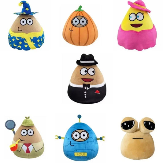 2024 NEW Pou Plush Cartoon Alien Toy, Kawaii Stuffed Animal Boneca, Figura do Jogo Quente, Presentes para Fãs, 22cm