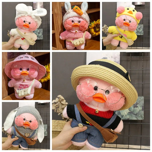 30cm Cute Cafe Pink Duck Stuffed Plush Animals Toy Wear Glasses And Clothes Soft Doll Girl Birthday Creative Gift For Girls