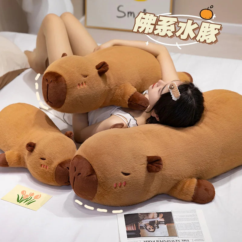 60cm-100cm Kawaii Cartoon Giant Strip Capybara Plush Doll Pillow Lying Brown Orange Wings Creative Capybara Plush Toy Home Decor