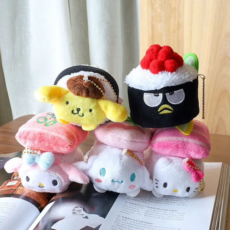 Sushi Sanrio Plush Keychain Doll Cute Hello Kitty School Bag Charm Melody Doll Toy Anime Peripheral Holiday Gift