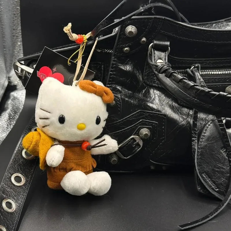 Sanrio Western Cowboy Hello Kitty Girly Heart Plush Cute Car Keychain Cat School Bag Pendant Fun Anime Peripheral Holiday Gift