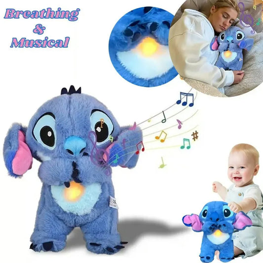 Disney Stitch Plush Doll Breath Girls Peluche Lilo&Stitch Kawaii Soothes Toy Anime Baby Music Light Sleep Toys Model Xmas Gifts