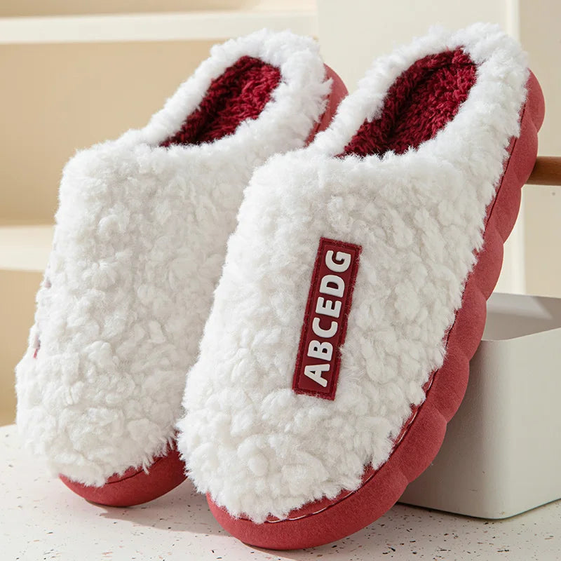 Thick Sole Home Indoor Outside Men And Women Couples Winter Household Warm Fluffy Slippers Fashion Plush Cotton Shoes Ladies