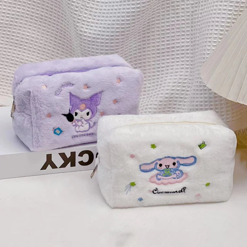 Sanrio Plush Pencil Case Kawaii Cinnamoroll Kuromi My Melody Large Capacity Pencils Bag Pen Case School Supplies Stationery Gift