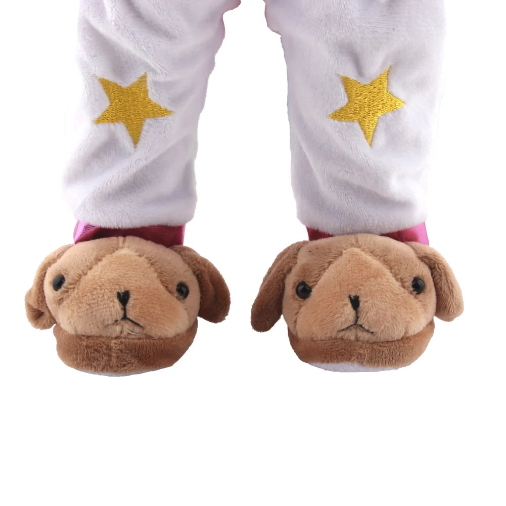 7cm Plush Doll Shoes Cute Bear,Tiger,Frog,Animal Slippers For American 18 Inch,OG&43cm Baby New Born Girl Doll Accessories Toy