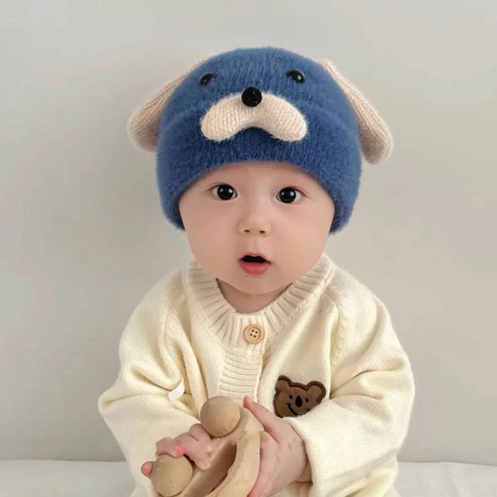 New Wool Baby Hat Knitted Plush Bonnet 0-2 Years Soft Pullover Hat