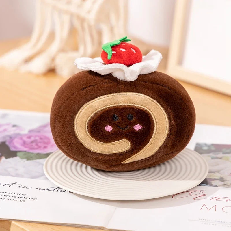 Stuffed Cake Plushie Strawberry Swiss Roll Plush Toys Cute Face Cream Snack Party Decor Party Gift Toys For Kids Birthday