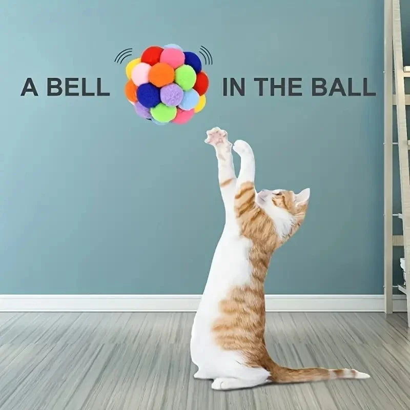 3PCS Cat Toys Cat Plush Ball Toy Pet Elastic Bell Ball Self Hi Ball Playing Cat Colorful Woolen Ball