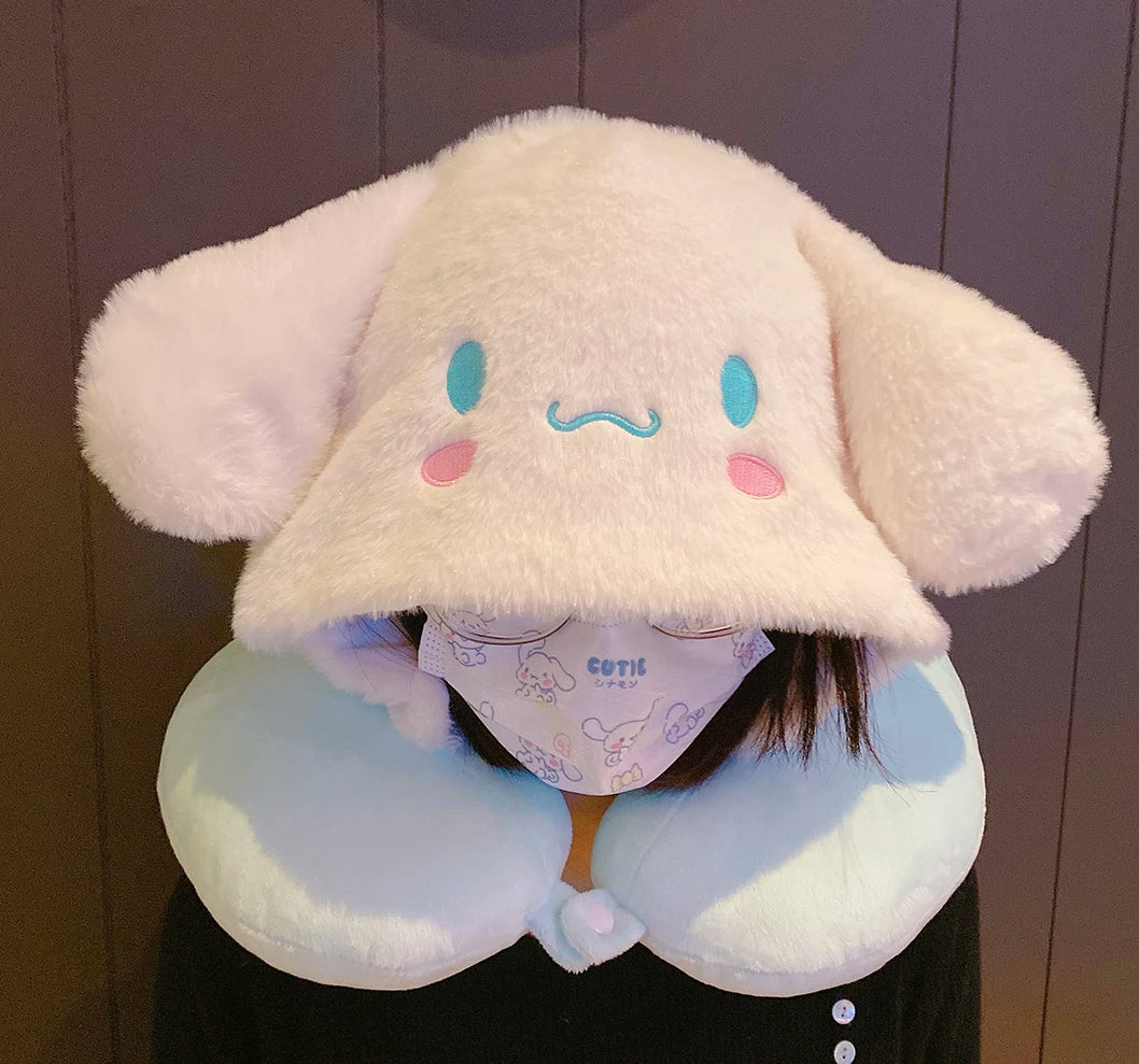 Sanrio Cartoon Kuromi My Melody U-shaped Hooded Neck Pillow Pochacco Travel Blackout Nap Pillow Office  Cinnamoroll Pillow Gift