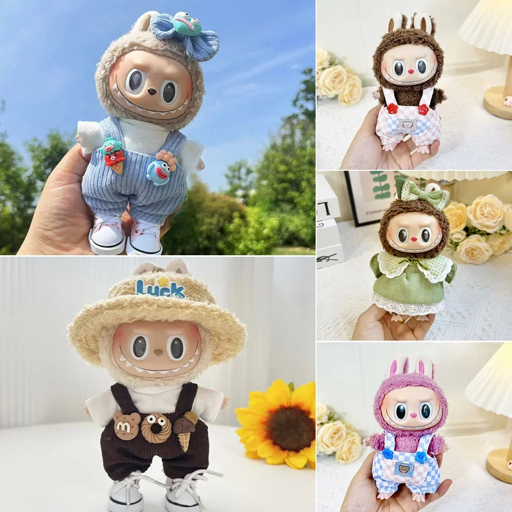 17cm Mini Plush Doll'S Clothes Outfit Accessories For Korea Kpop Exo Labubu Idol Floral skirt overalls suit Clothing Gift