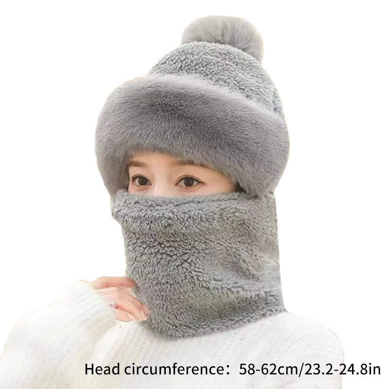 Fashion Plush Hat Scarf Mask Set Winter Warm Hat Neck Warmer Outdoor Cycling Windproof Warmer Scarf Hat Ear Protection