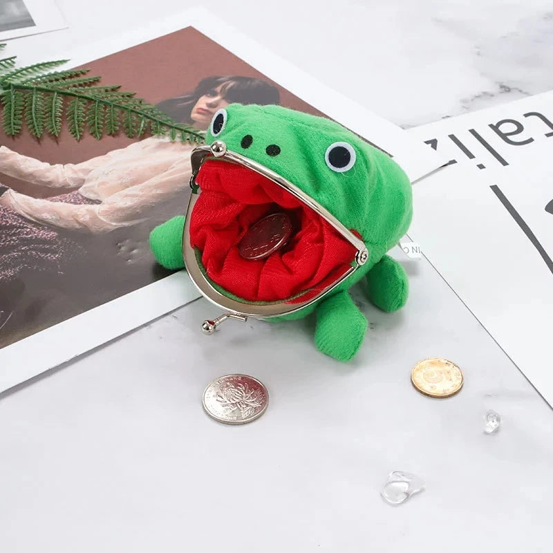 20Pcs/Lot Frog Wallet Coin Purse Keychain Cartoon Flannel Wallet Plush Frog Toy Kid Prize Jewelry Wholesale