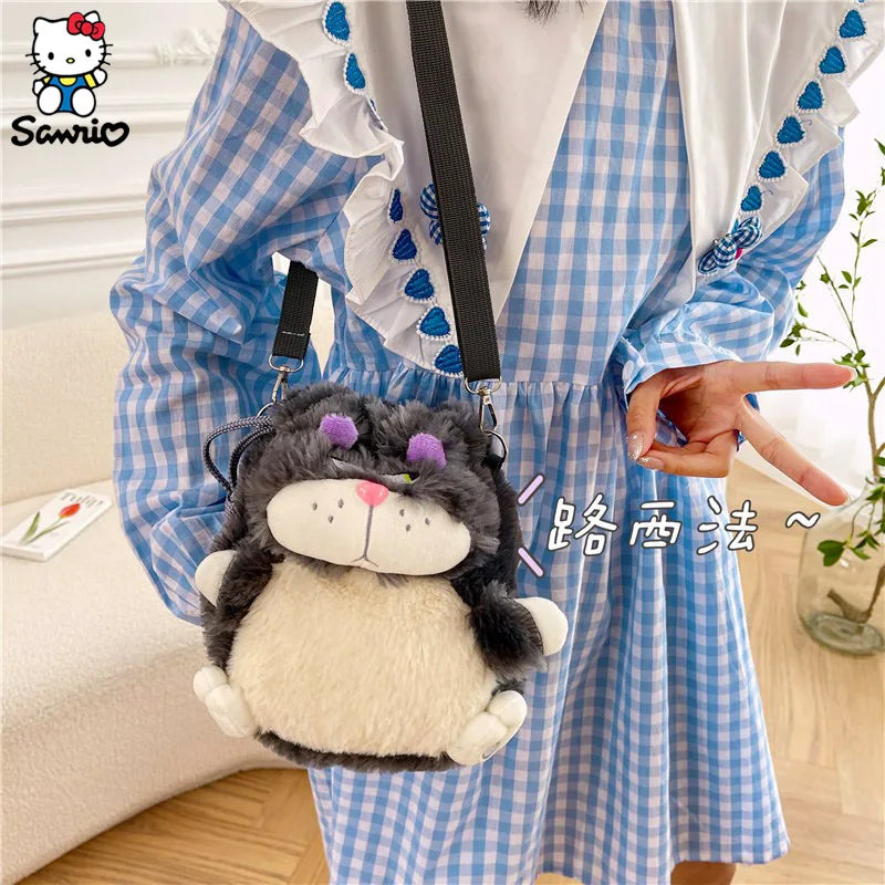 Lucifer Cat Bag Plush Shoulder Bag Cartoon Anime Lucifer Cat Portable Drawstring Shoulder Bag Plush Toy Diagonal Package Gifts