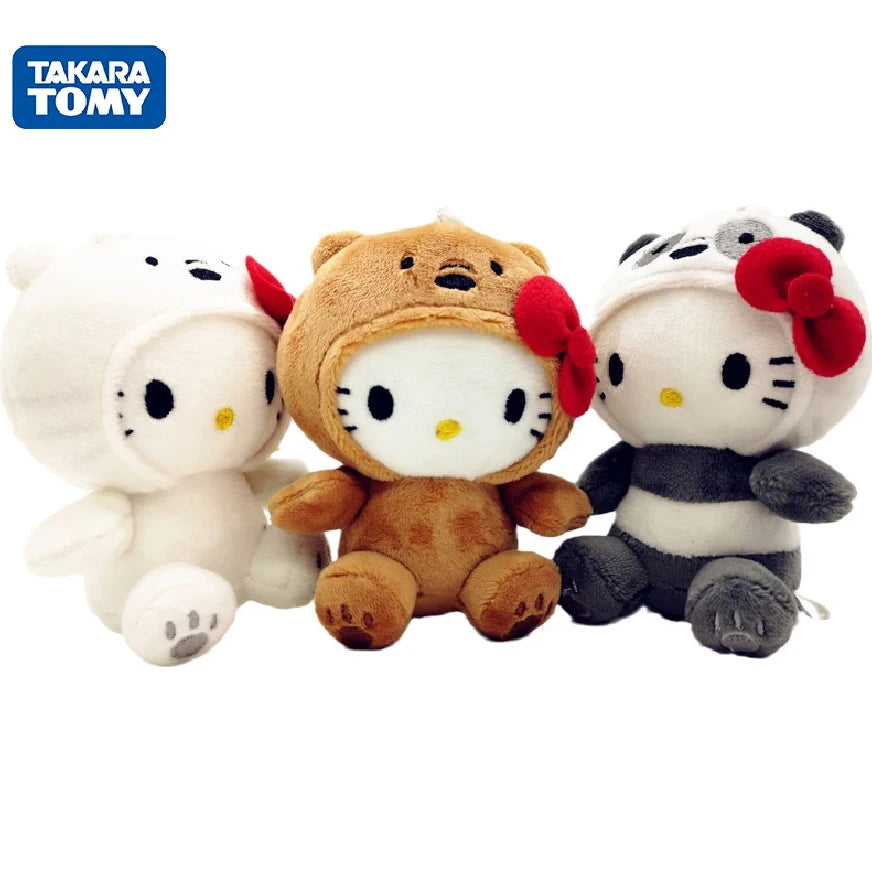 Sanrio 10Cm Bow Kitty Kt Cos Brown Bear White Bear Anime Plush Toy Panda Cute Soft Stuffed Doll Pendant Key Chains Gifts Kids