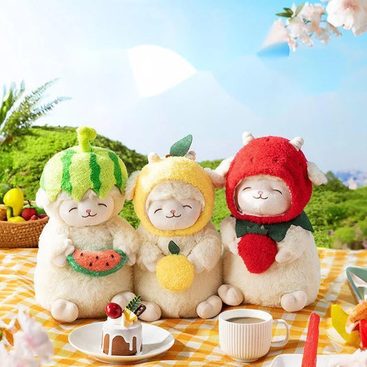 28cm Stuffed Sheep Plush Toy Eat Melon Stuffed Sheep Toy Watermelon Strawberry Lemon Plush Soft Toy For Kid Christmas Gifts