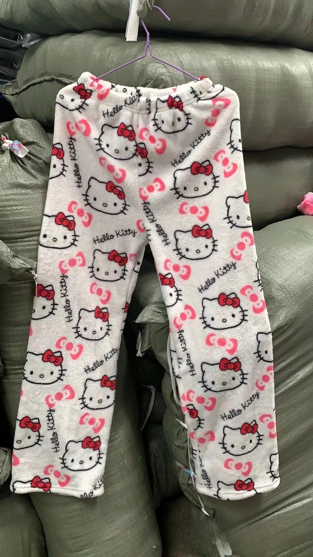 Cartoon Hello Kitty Flannel Sleeping Pants Thick Women'S Autumn And Winter New Style With Added Fleece Warm Casual Home Pants