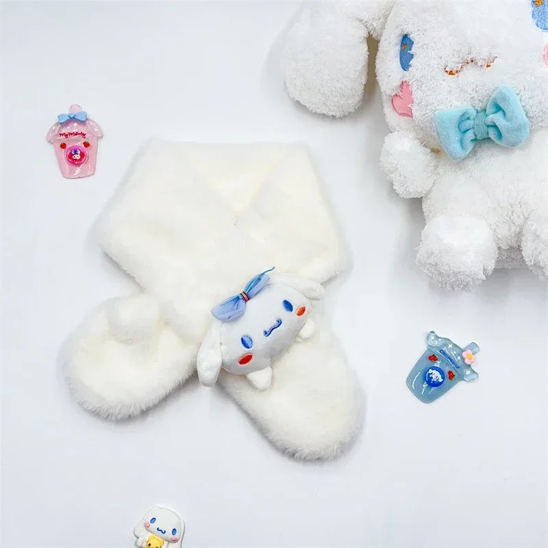 Hello Kitty Children's Scarf Kawaii Plush Cinnamoroll Kuromi My Melody Soft Girls Anime Plushie Thickened Kids Scarves New Gift