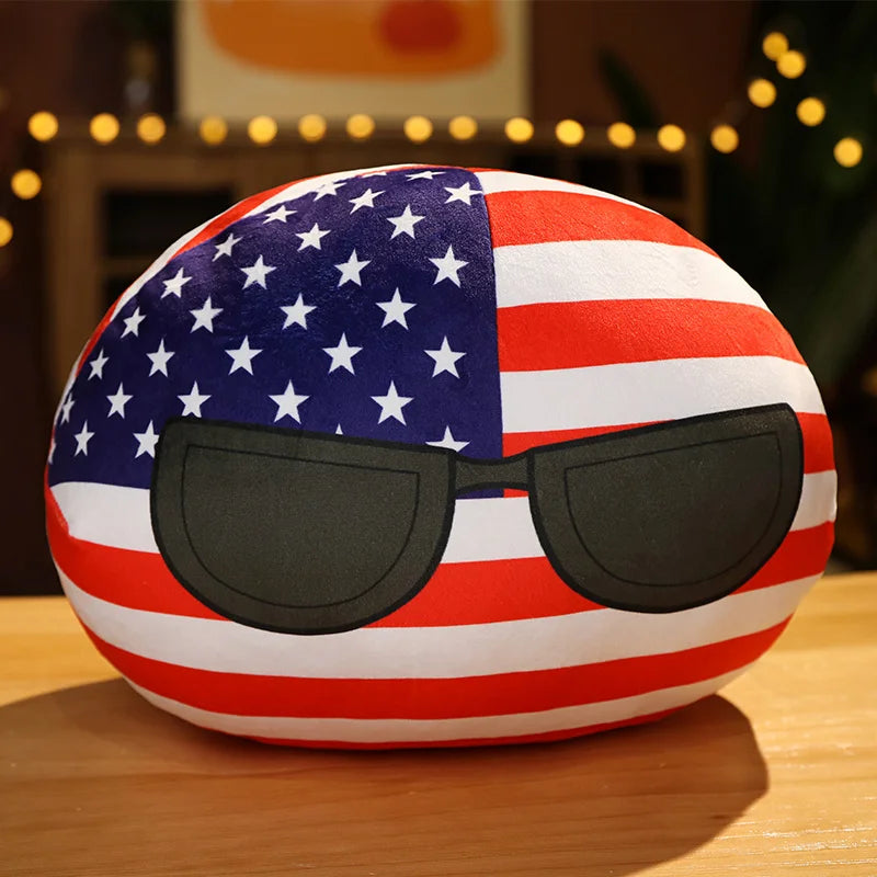 World Flag Throw Pillow Soft Polish Ball Large National Flag Round Pillow Dolls Children's Doll Cushion Plush Toy Christmas Gift