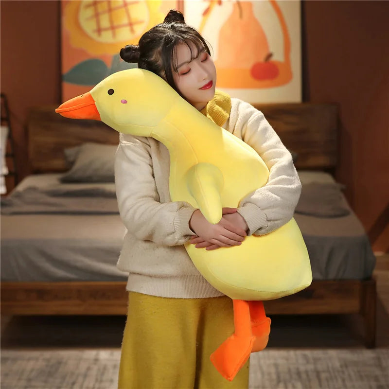 Cute Soft White Goose Huggable Throw Pillow Comfortable Yellow Duck Plush Toy Back Cushion Decorative Pillow For Sofa Bed Gifts