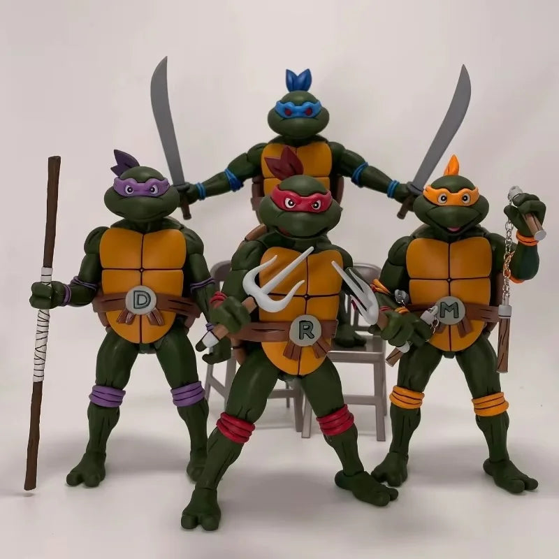 Hot 4pcs/set NECA Animated version Turtles Figures Pizza Club Turtles Anime Action Figure Model Figurine Toys Bookshelf Ornament