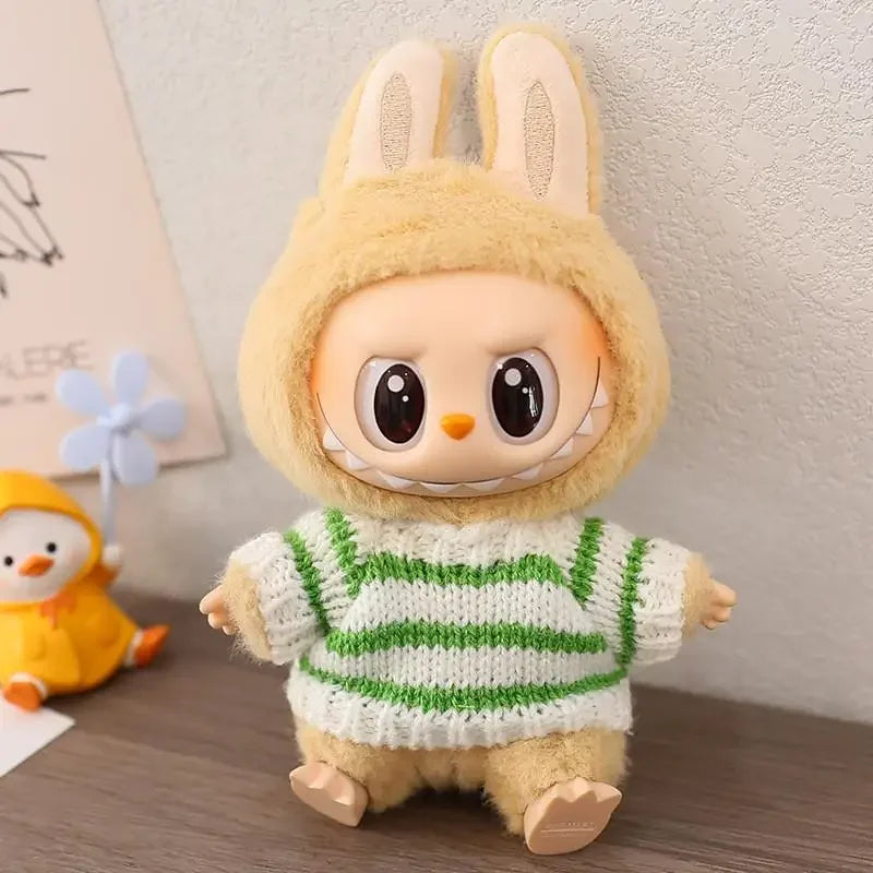 (Cloth Only)For 17CM labubu V1 V2 winter clothes decoration outfit baby clothes sweater hat for labubu clothes