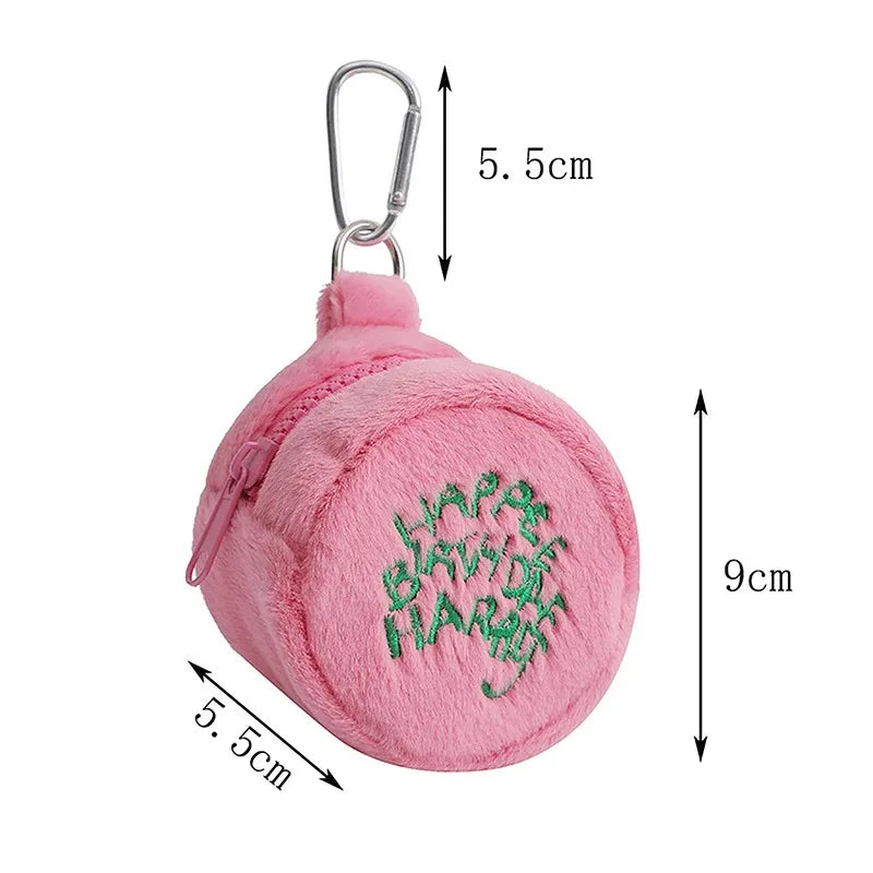 Pink Mini Coin Potters Purse Earphone Cord Storage Bag Kawaii Spot Cute Plush Harries Portable Purse Coin Pouch Cake Bag