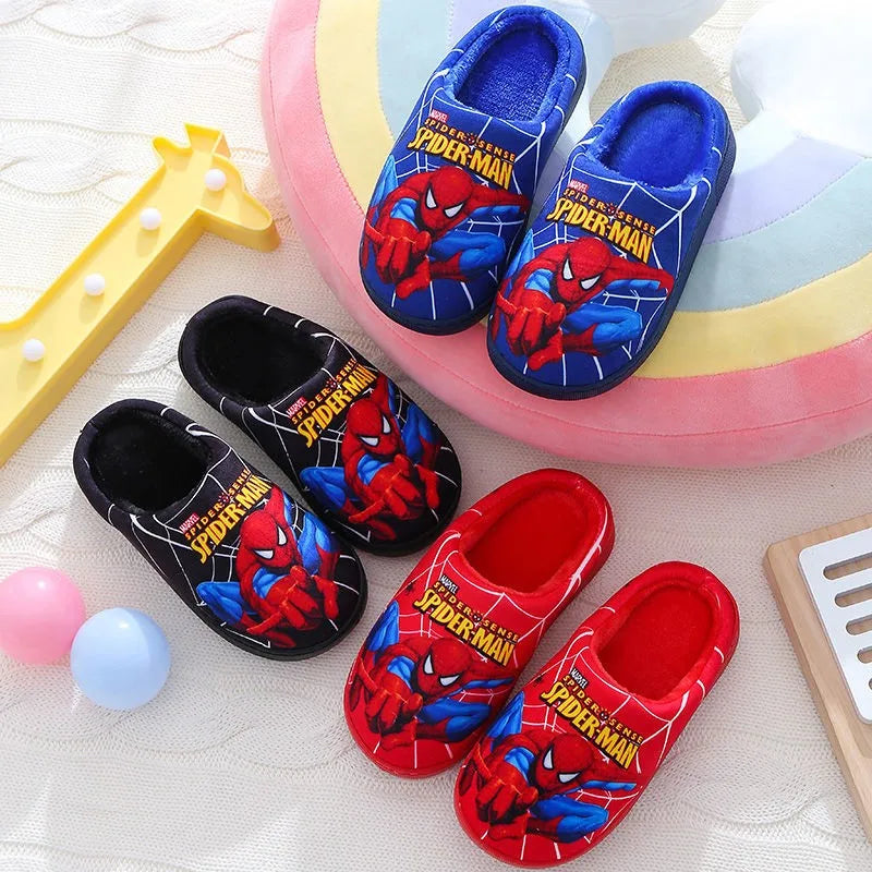 Cartoon Printed Spider-man Cotton Slippers For Children's Shoes Fashion New Style Warmth Autumn Winter Indoor Kids Boys Slipper