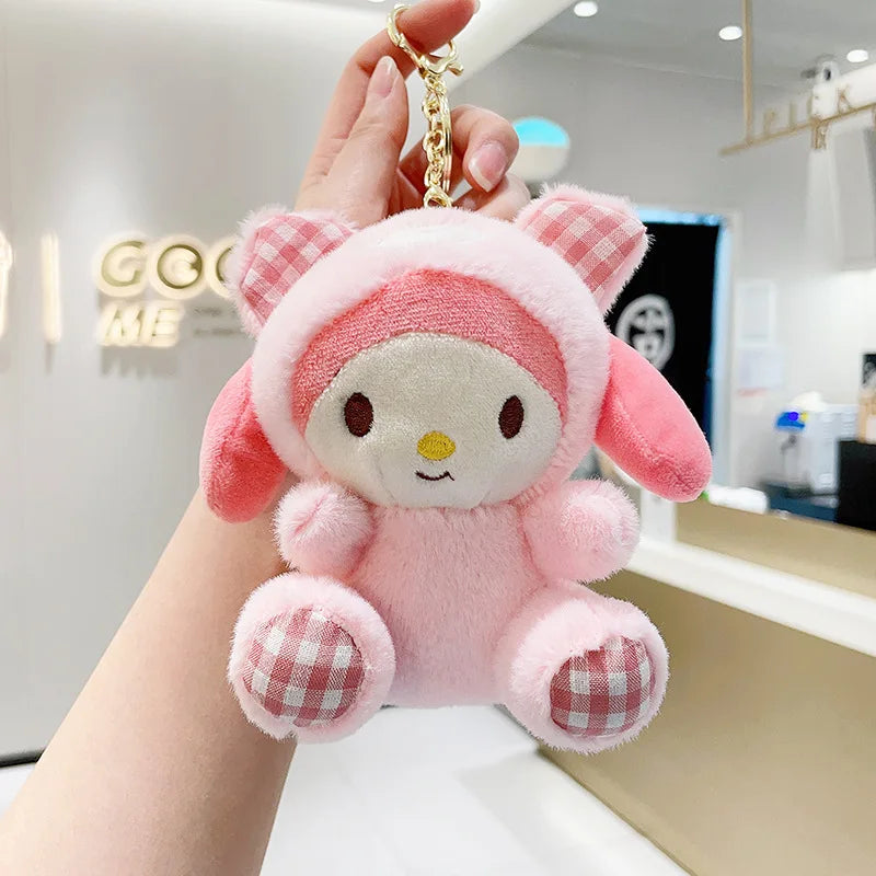 Sanrio Plush Keychain Hello Kitty Kuromi Cinnamoroll Melody Cute Stuffed Plushies Keychains Decor Girls Gifts Kids Toys