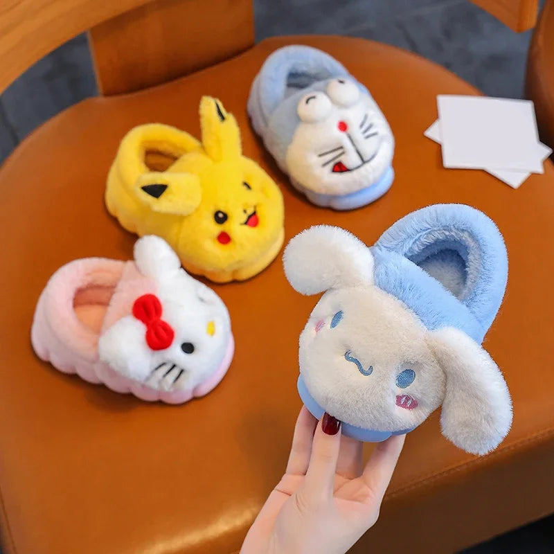 Cute Pikachu Autumn/Winter Cotton Slippers Cover Heel Cute Cartoon Flat Plush Slippers Autumn Anime Peripheral Christmas Gift