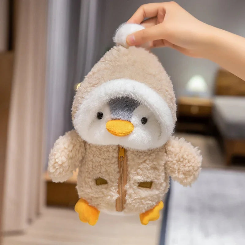 25CM Cute Penguin Wear Winter Clothes Plush Toys Lovely Gray Penguin Wear Polar Bear Cap Stuffed Doll Nice Present