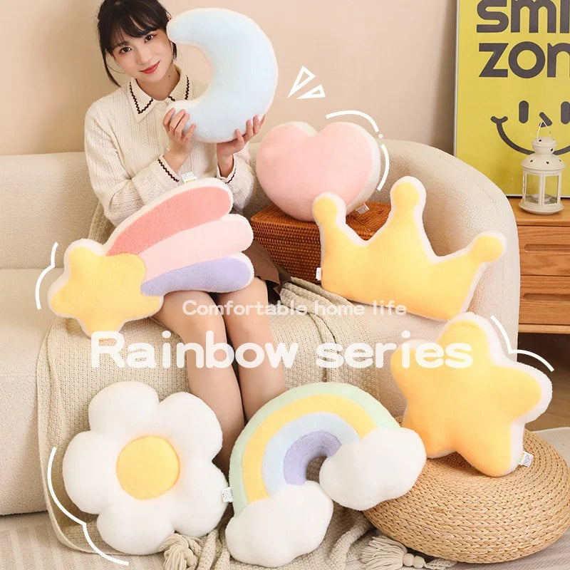 Rainbow Color Party Plush Pillow Soft Moon/Rainbow/Star Stuffed Cartoon Cushion Toy Doll Home Decoration Sofa Pillow Gift