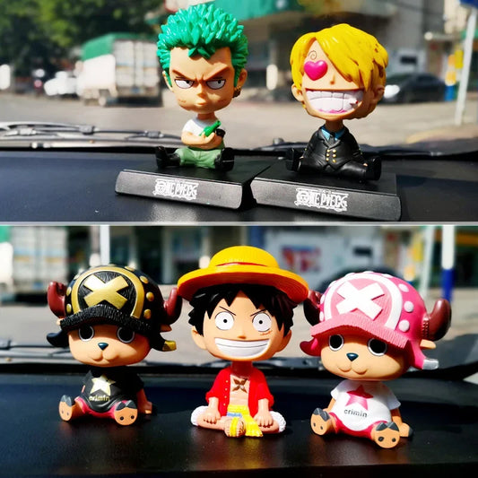 One Piece Luffy Zoro Sanji Bobblehead Toys Anime Figure Q Ver. Chopper PVC Car Decoration Collectible Handmade Model Xmas Gifts