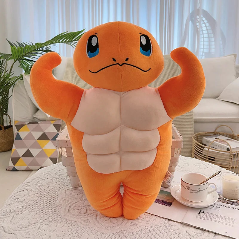 55/80cm Funny Strong Bulbasaur Charmander Plush Toy Stuffed Big Muscle Psyduck Plushies Pillow Back Cushion Home Decor Gifts