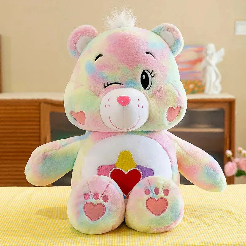 38CM MINISO Disney Carebear Colorful Plush Toy Rainbow Bear  Sleeping Doll Rag Doll Comfort Bear Pillow Companion Birthday Gift