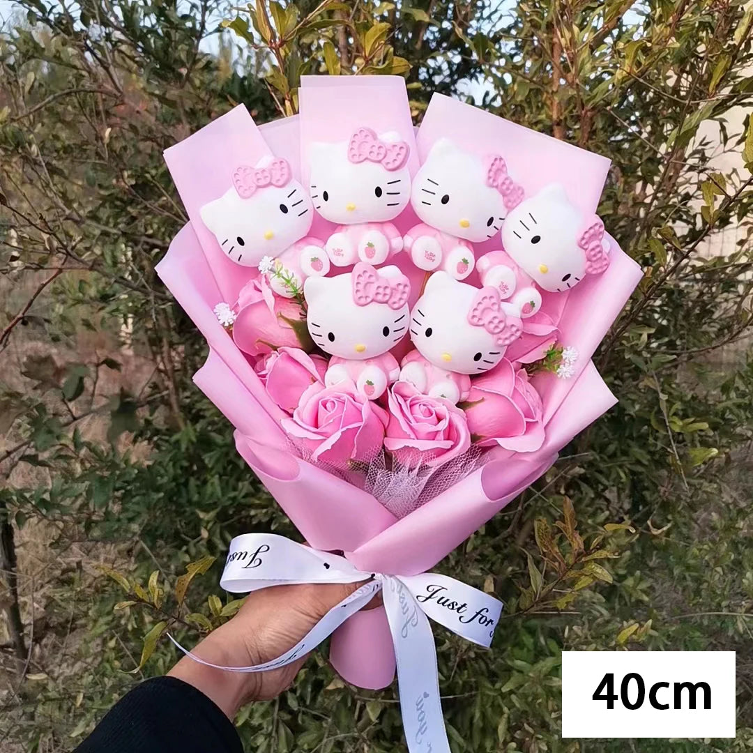 Anime Sanrio Hello Kitty Doll Cartoon Plush Bouquet Rose Soap Flowers Wedding Party Decoration Christmas Valentine's Day Gift